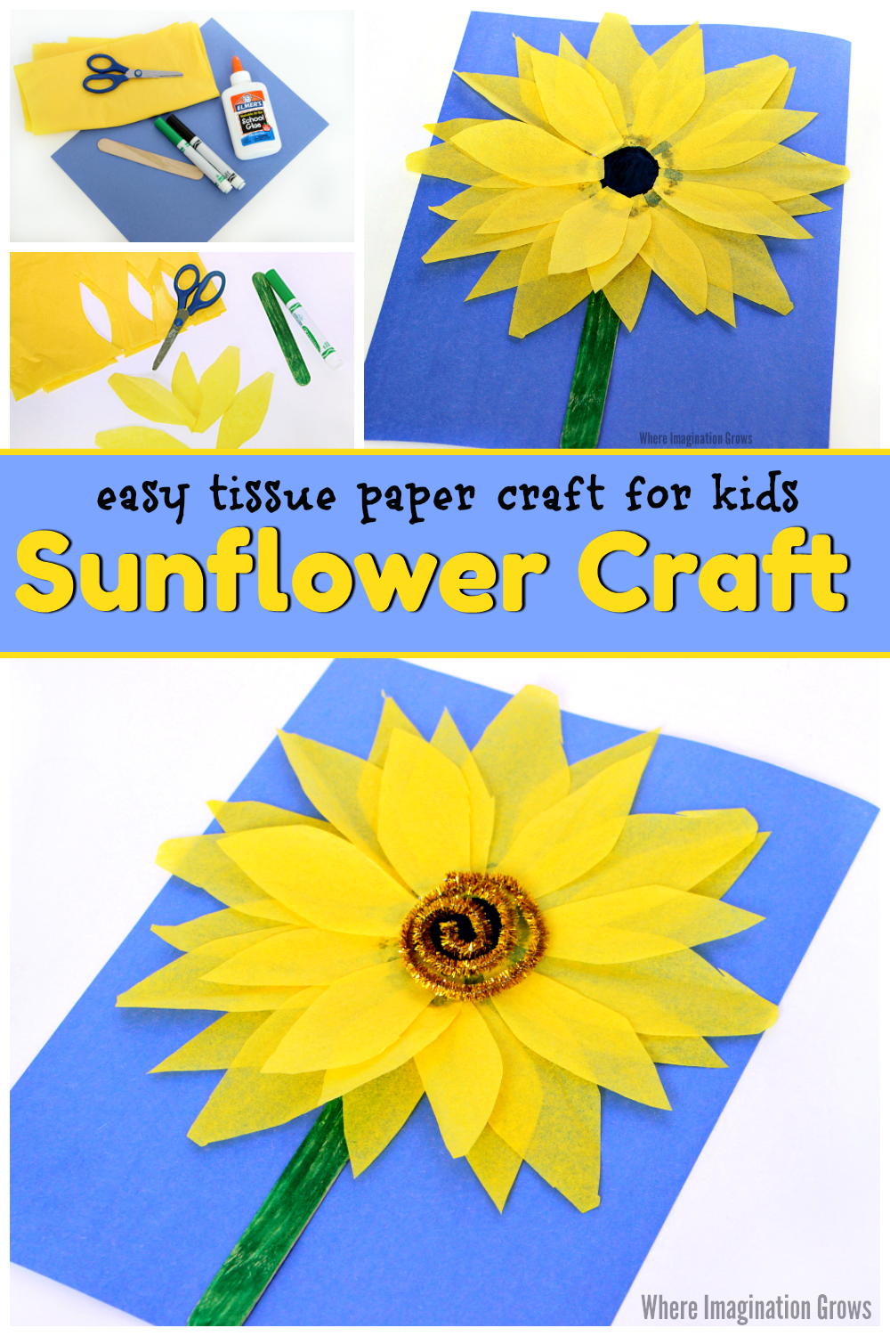 Tissue Paper Sunflower Craft for Kids - Where Imagination Grows