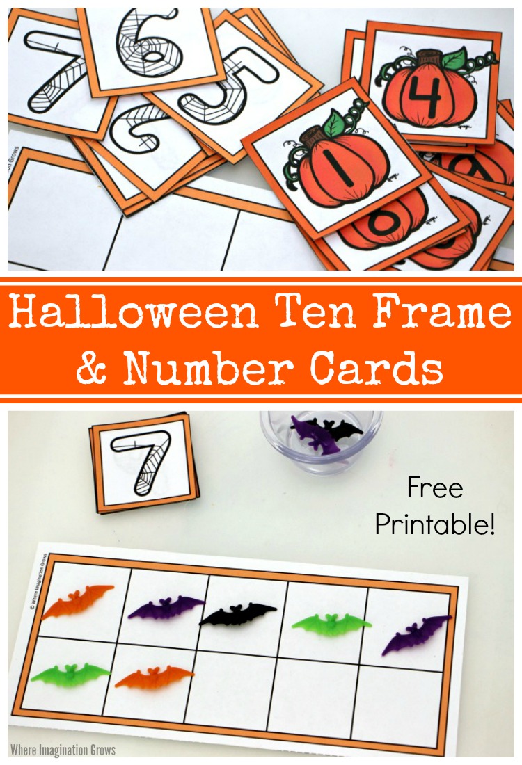 Halloween themed ten frame & number cards printable