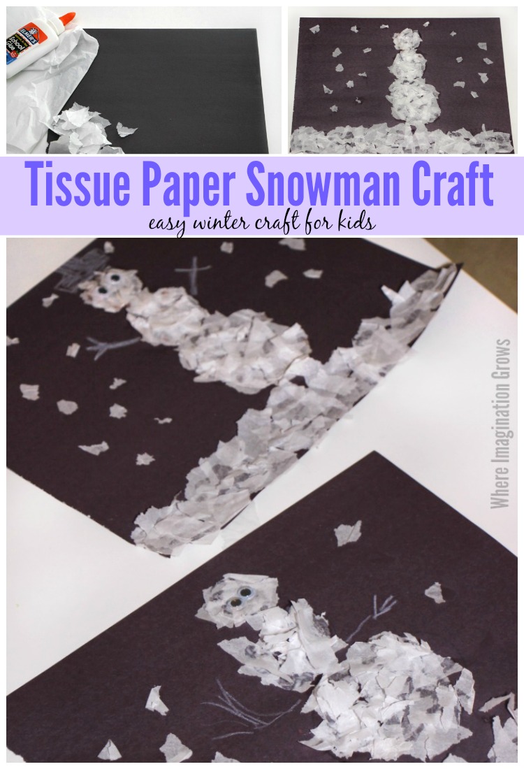 Ripped Tissue Paper Snowman Craft for Kids! A perfect winter craft for preschool and toddlers!
