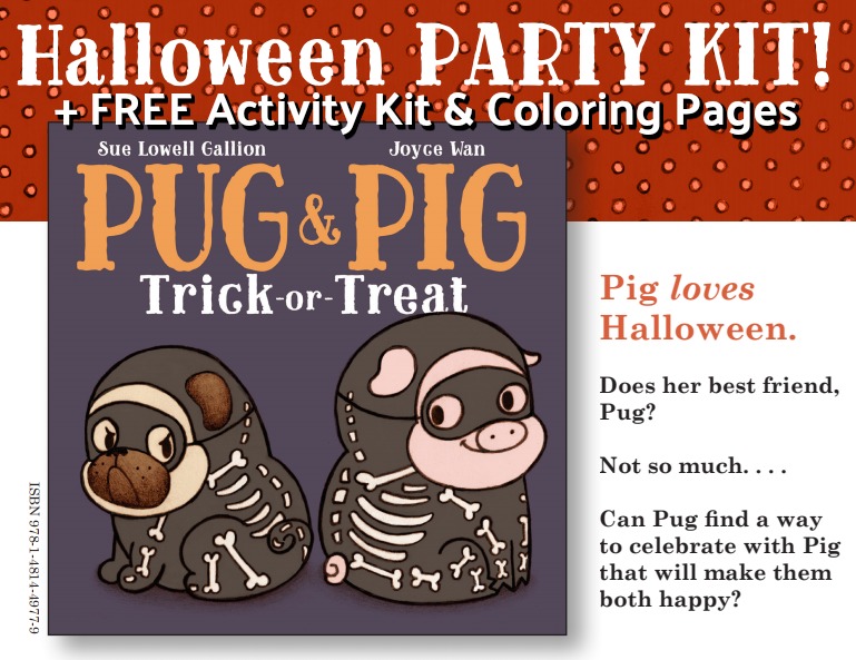 Pug & Pig Trick-or-Treat Halloween book with free Halloween party kit and activity kit for kids