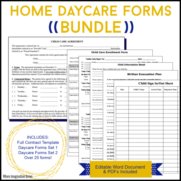 Home Daycare Forms & Reports [Set 1] - Where Imagination Grows